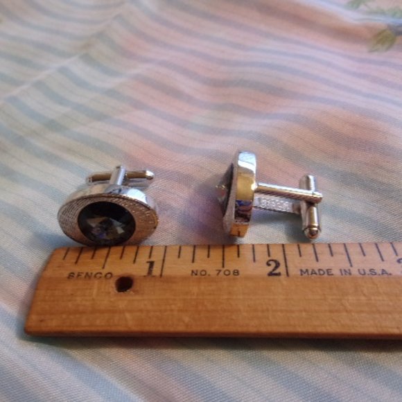 Vintage Shields Silver Tone Blue Stone Cuff Links - Picture 5 of 5